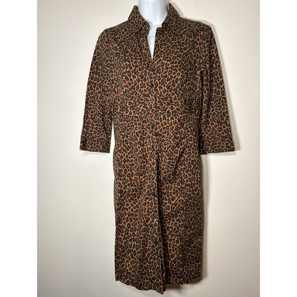 EXPRESS Leopard Cheetah Button Up Long Sleeve Shirt Dress  Size 8 - Picture 1 of 10
